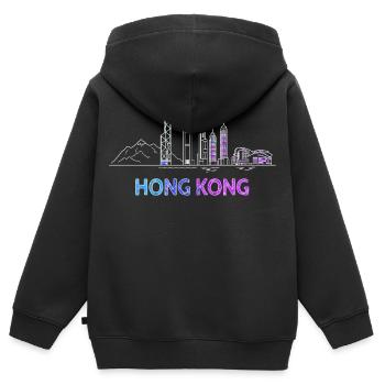 Ville de Hong Kong Skyline - Sweat Premium à capuche zippé enfant bio - noir - Dos - AI Model Kid Male (0cm)