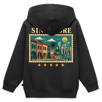 Tournée Vintage Tropicale de Singapour - Sweat Premium à capuche zippé enfant bio - noir - Dos - AI Model Kid Male (0cm)