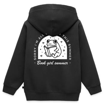 Buchmädchen Sommer-lustiger Frosch - Kinder Premium Organic Zip Hoodie - Schwarz - Hinten - AI Model Kid Male (0cm)