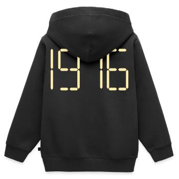 Année d’anniversaire numérique 1976 - Sweat Premium à capuche zippé enfant bio - noir - Dos - AI Model Kid Male (0cm)