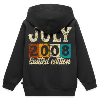 Édition limitée cadeau d’anniversaire juillet 2008 - Sweat Premium à capuche zippé enfant bio - noir - Dos - AI Model Kid Male (0cm)
