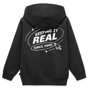 Keeping It Real Seit 2000 - Kinder Premium Organic Zip Hoodie - Schwarz - Hinten - AI Model Kid Male (0cm)