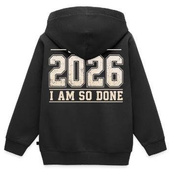 Promo 2026 I'm finally done | Humor School Diploma - Kids Premium Organic Zip-up Hoodie - black - Back - AI Model Kid Male (0cm)
