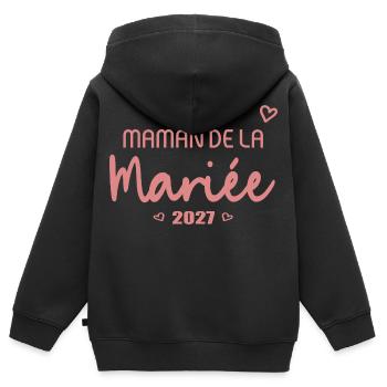Mariage 2027 - Maman de la Mariée française - Sweat Premium à capuche zippé enfant bio - noir - Dos - AI Model Kid Male (0cm)