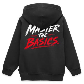 Meistere Die Basics - Kinder Premium Organic Zip Hoodie - Schwarz - Hinten - AI Model Kid Male (0cm)