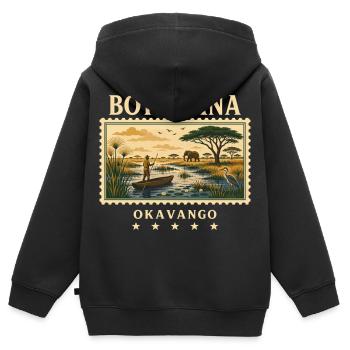Botswana Okavango Vintage Reise - Kinder Premium Organic Zip Hoodie - Schwarz - Hinten - AI Model Kid Male (0cm)