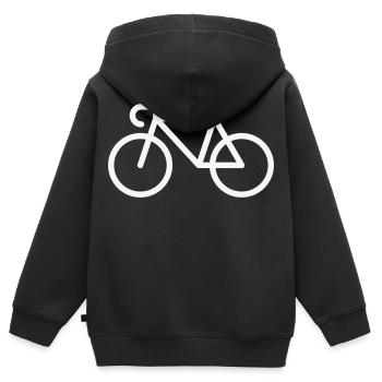 Vélo de route / Vélo / Vélo (Symbole / Icône / Blanc) - Sweat Premium à capuche zippé enfant bio - noir - Dos - AI Model Kid Male (0cm)