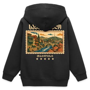 Marque de voyage vintage de Géorgie Tbilissi - Sweat Premium à capuche zippé enfant bio - noir - Dos - AI Model Kid Male (0cm)