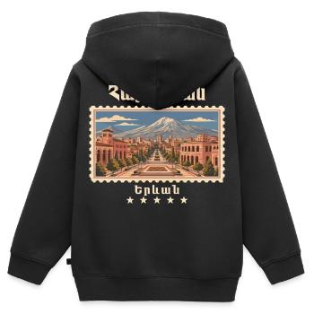 Armenien Jerewan Vintage Reisemarke - Kinder Premium Organic Zip Hoodie - Schwarz - Hinten - AI Model Kid Male (0cm)