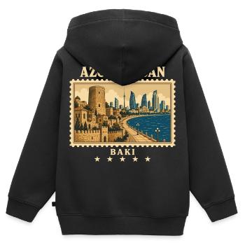 Aserbaidschan Baku Vintage Reisemarke - Kinder Premium Organic Zip Hoodie - Schwarz - Hinten - AI Model Kid Male (0cm)