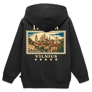 Litauen Vilnius Vintage Reisemarke - Kinder Premium Organic Zip Hoodie - Schwarz - Hinten - AI Model Kid Male (0cm)