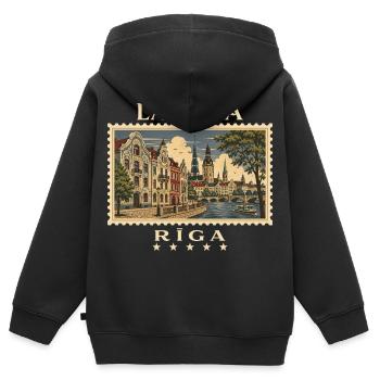 Lettland Riga Vintage Reisemarke - Kinder Premium Organic Zip Hoodie - Schwarz - Hinten - AI Model Kid Male (0cm)