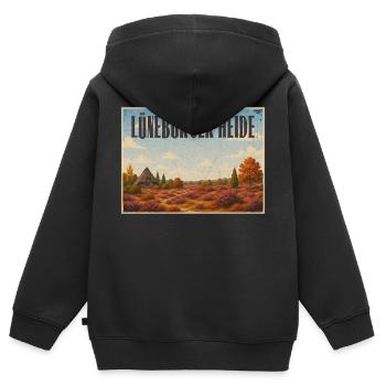 Lüneburger Heide - Kinder Premium Organic Zip Hoodie - Schwarz - Hinten - AI Model Kid Male (0cm)