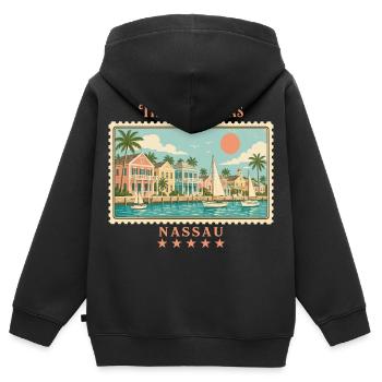 Marque de voyage vintage Bahamas Nassau - Sweat Premium à capuche zippé enfant bio - noir - Dos - AI Model Kid Male (0cm)