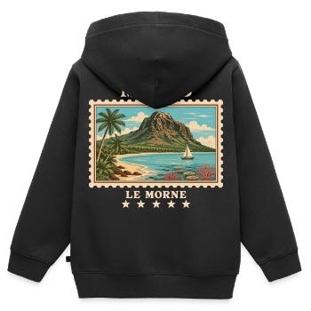 Mauritius Le Morne Vintage Reisemarke - Kinder Premium Organic Zip Hoodie - Schwarz - Hinten - AI Model Kid Male (0cm)