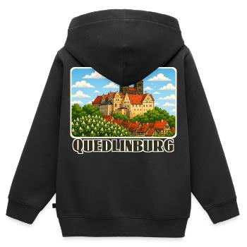 Quedlinburg - Kinder Premium Organic Zip Hoodie - Schwarz - Hinten - AI Model Kid Male (0cm)