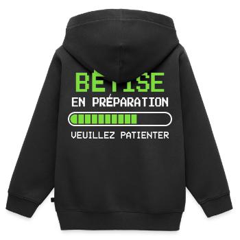 Bêtise Cadeau humour personnalisé - Sweat Premium à capuche zippé enfant bio - noir - Dos - AI Model Kid Male (0cm)