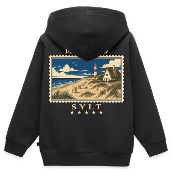 Deutschland Sylt Vintage Reisemarke - Kinder Premium Organic Zip Hoodie - Schwarz - Hinten - AI Model Kid Male (0cm)