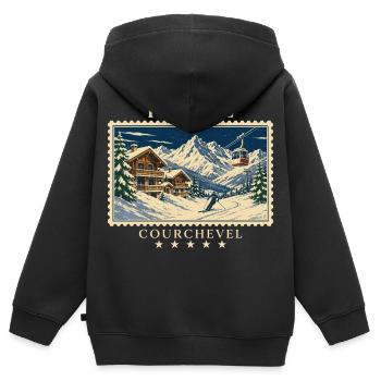 Frankreich Courchevel Vintage Reisemarke - Kinder Premium Organic Zip Hoodie - Schwarz - Hinten - AI Model Kid Male (0cm)