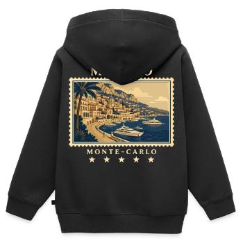 Monaco Monte-Carlo Vintage Reisemarke - Kinder Premium Organic Zip Hoodie - Schwarz - Hinten - AI Model Kid Male (0cm)