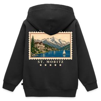 Schweiz St. Moritz Vintage Reisemarke - Kinder Premium Organic Zip Hoodie - Schwarz - Hinten - AI Model Kid Male (0cm)