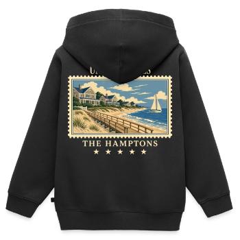USA La marque de voyage vintage des Hamptons - Sweat Premium à capuche zippé enfant bio - noir - Dos - AI Model Kid Male (0cm)