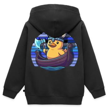 Motifs drôles de canards Citons amoureux de canards - Sweat Premium à capuche zippé enfant bio - noir - Dos - AI Model Kid Male (0cm)