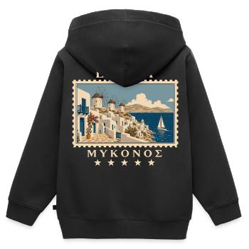 Griechenland Mykonos Vintage Reisemarke - Kinder Premium Organic Zip Hoodie - Schwarz - Hinten - AI Model Kid Male (0cm)