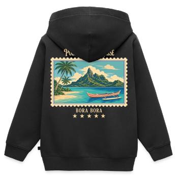Polynesien Bora Bora Vintage Reisemarke - Kinder Premium Organic Zip Hoodie - Schwarz - Hinten - AI Model Kid Male (0cm)