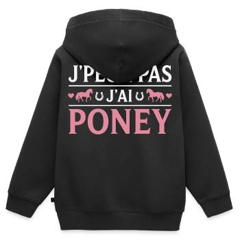 Poney Cadeau humour personnalisé - Sweat Premium à capuche zippé enfant bio - noir - Dos - AI Model Kid Male (0cm)
