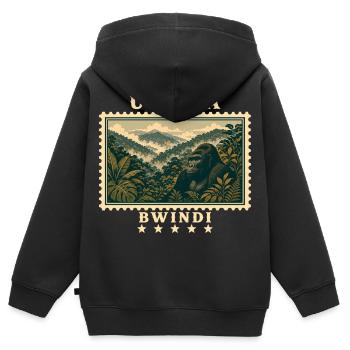 Uganda Bwindi Vintage Reisemarke - Kinder Premium Organic Zip Hoodie - Schwarz - Hinten - AI Model Kid Male (0cm)