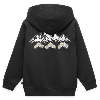 Alpen Berge mit Edelweiss Blumen Natur Landschaft - Kinder Premium Organic Zip Hoodie - Schwarz - Hinten - AI Model Kid Male (0cm)