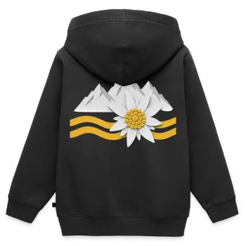 Montagnes des Alpes avec des fleurs d’Edelweiss Paysage naturel - Sweat Premium à capuche zippé enfant bio - noir - Dos - AI Model Kid Male (0cm)