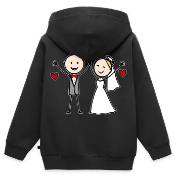 Hochzeitspaar Cartoon fröhlich - Kinder Premium Organic Zip Hoodie - Schwarz - Hinten - AI Model Kid Male (0cm)