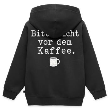 Bitte nicht vor dem Kaffee Spruch Kaffee Motiv - Kinder Premium Organic Zip Hoodie - Schwarz - Hinten - AI Model Kid Male (0cm)