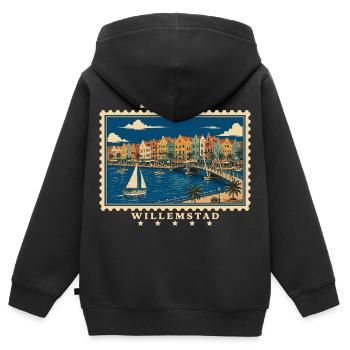 Curaçao Willemstad Vintage Reisemarke - Kinder Premium Organic Zip Hoodie - Schwarz - Hinten - AI Model Kid Male (0cm)