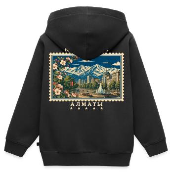 Kasachstan Almaty Vintage Reisemarke - Kinder Premium Organic Zip Hoodie - Schwarz - Hinten - AI Model Kid Male (0cm)