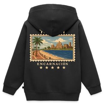 Paraguay Encarnación Vintage Reisemarke - Kinder Premium Organic Zip Hoodie - Schwarz - Hinten - AI Model Kid Male (0cm)