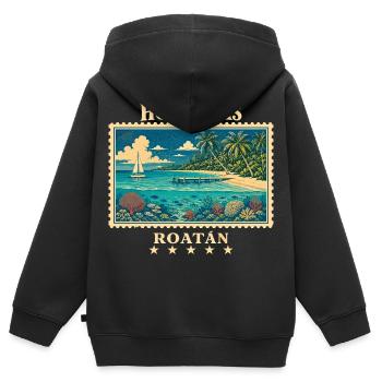 Honduras Roatán Vintage Reisemarke - Kinder Premium Organic Zip Hoodie - Schwarz - Hinten - AI Model Kid Male (0cm)