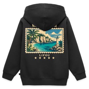Neukaledonien Lifou Vintage Reisemarke - Kinder Premium Organic Zip Hoodie - Schwarz - Hinten - AI Model Kid Male (0cm)