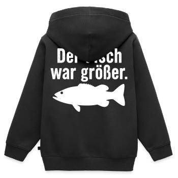 Der Fisch war größer Lustiger Anglerspruch Angel - Kinder Premium Organic Zip Hoodie - Schwarz - Hinten - AI Model Kid Male (0cm)