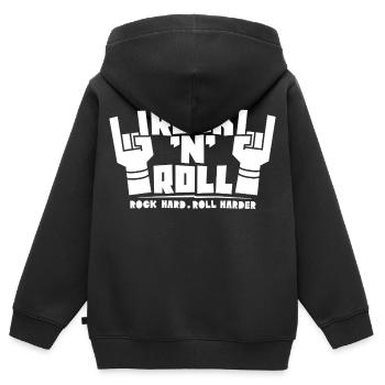 Rock'N'Roll-klobiger Text mit Fingerhörnern - Kinder Premium Organic Zip Hoodie - Schwarz - Hinten - AI Model Kid Male (0cm)