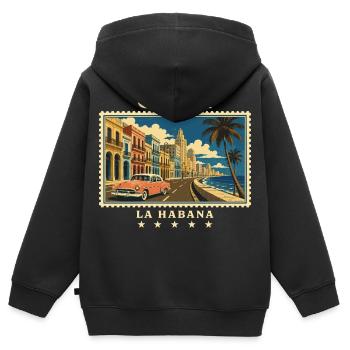 Kuba La Habana Vintage Reisemarke - Kinder Premium Organic Zip Hoodie - Schwarz - Hinten - AI Model Kid Male (0cm)