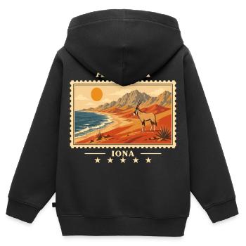 Angola Iona Vintage Travel Brand - Kids Premium Organic Zip-up Hoodie - black - Back - AI Model Kid Male (0cm)