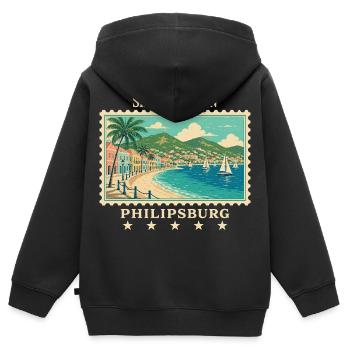 Sint Maarten Philipsburg Vintage Travel Brand - Kids Premium Organic Zip-up Hoodie - black - Back - AI Model Kid Male (0cm)