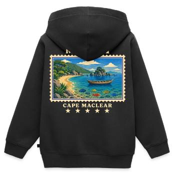 Malawi Cape Maclear Vintage Reisemarke - Kinder Premium Organic Zip Hoodie - Schwarz - Hinten - AI Model Kid Male (0cm)