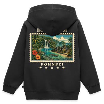 Mikronesien Pohnpei Vintage Reisemarke - Kinder Premium Organic Zip Hoodie - Schwarz - Hinten - AI Model Kid Male (0cm)