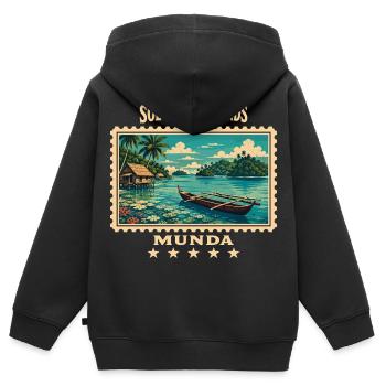 Salomonen Munda Vintage Reisemarke - Kinder Premium Organic Zip Hoodie - Schwarz - Hinten - AI Model Kid Male (0cm)