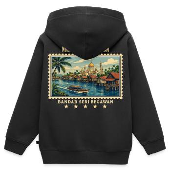 Brunei Bandar Seri Begawan Vintage Reisemarke - Kinder Premium Organic Zip Hoodie - Schwarz - Hinten - AI Model Kid Male (0cm)