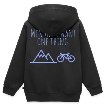 Nur eins: Berge und Fahrrad - Kinder Premium Organic Zip Hoodie - Schwarz - Hinten - AI Model Kid Male (0cm)